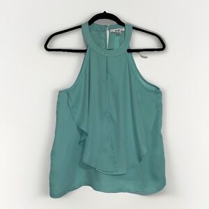 Papaya‎ Women's Teal Green Sheer Halter Top Small Blouse Polyester Sleeveless
